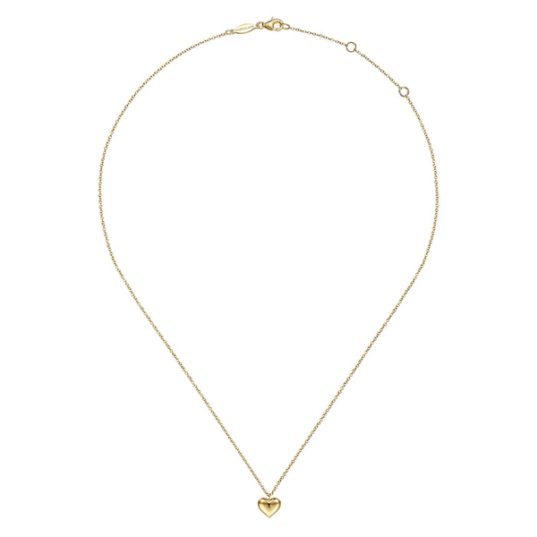 Yellow 14 Karat Puff Heart Pendant Length 17.5 Image 2 Jeff Dennis Jewelers Gardendale, AL