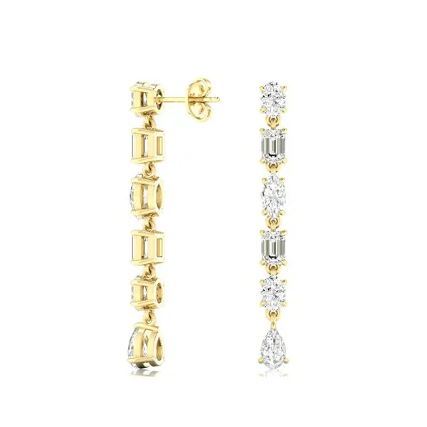 Multi-Shape Diamond Dangle Earrings in Yellow Gold Image 2 Jeffrey Mann Fine Jewelers, Inc Toledo, OH
