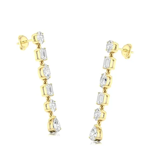 Multi-Shape Diamond Dangle Earrings in Yellow Gold Image 3 Jeffrey Mann Fine Jewelers, Inc Toledo, OH