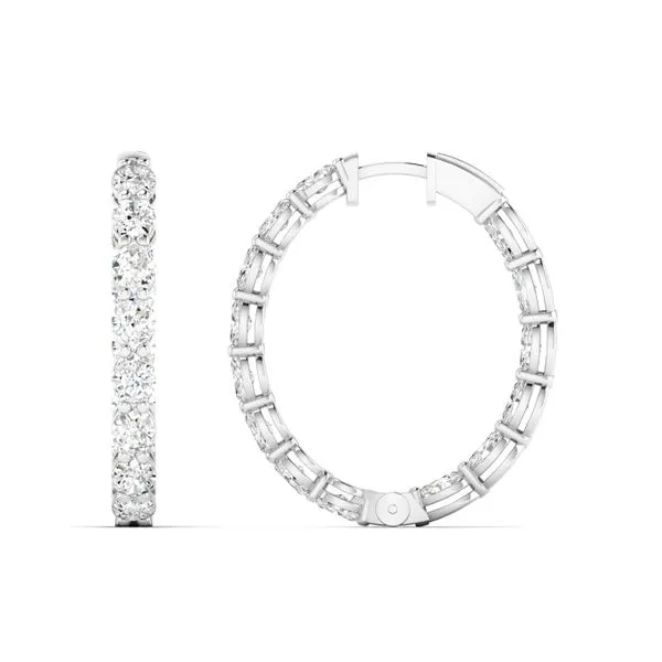 Oval Cut Inside/Outside Diamond Hoop Earrings in White Gold Image 3 Jeffrey Mann Fine Jewelers, Inc Toledo, OH