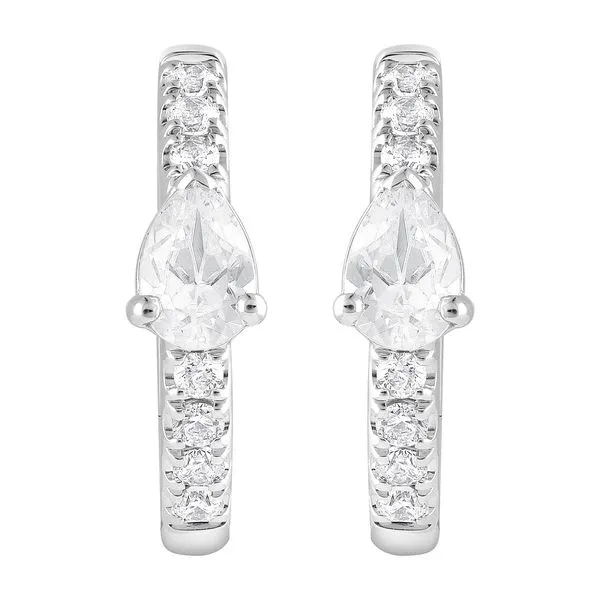 Pear and Round Diamond Huggie Hoop Earrings in White Gold Jeffrey Mann Fine Jewelers, Inc Toledo, OH
