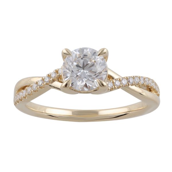 Round Brilliant Cut Diamond Ring in Twisted Yellow Gold and Diamond Mounting Jeffrey Mann Fine Jewelers, Inc Toledo, OH
