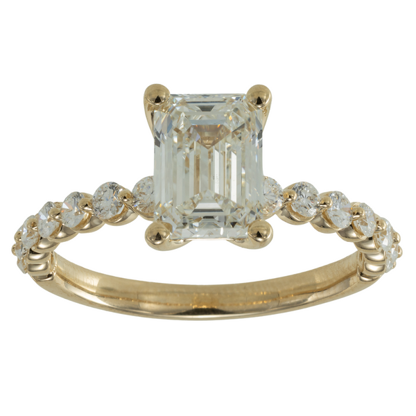 Emerald Cut Diamond Engagement Ring in Yellow Gold Shared Prong Diamond Mounting Jeffrey Mann Fine Jewelers, Inc Toledo, OH