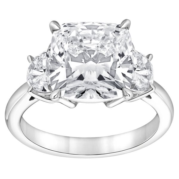 Cushion Cut Three Stone Diamond Ring with Half Moon Side Stones Jeffrey Mann Fine Jewelers, Inc Toledo, OH