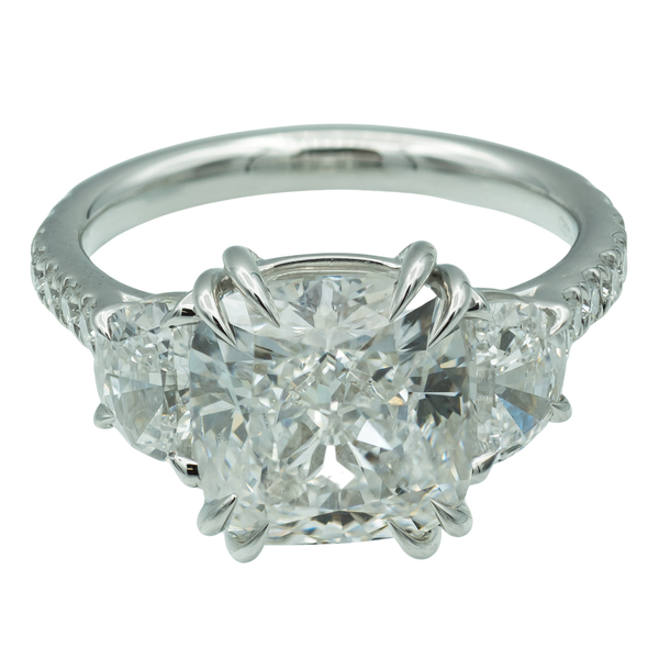 Three Stone Cushion Cut Diamond Ring with Half Moon Side Stones Jeffrey Mann Fine Jewelers, Inc Toledo, OH