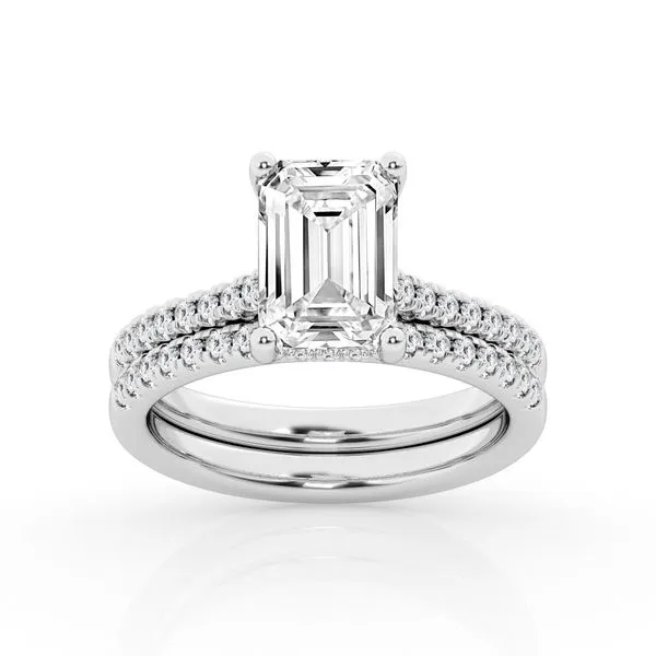 Hidden Halo Emerald Cut Diamond Bridal Set in White Gold Diamond Prong Mounting Jeffrey Mann Fine Jewelers, Inc Toledo, OH