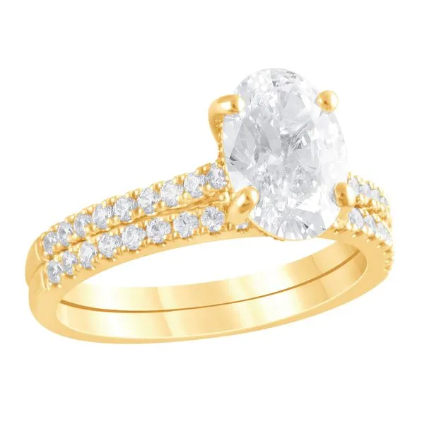 Hidden Halo Oval Diamond Bridal Set in a Prong Cathedral Mounting with Matching Wedding Band Image 2 Jeffrey Mann Fine Jewelers, Inc Toledo, OH