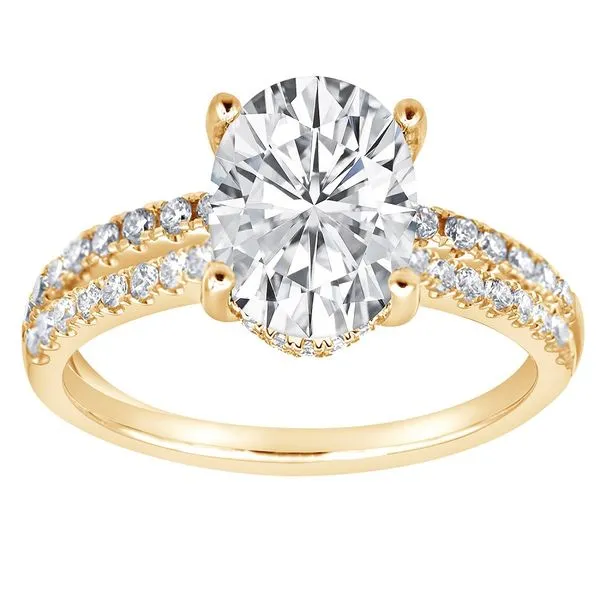 Hidden Halo Oval Cut Diamond Bridal Set in Yellow Gold and Diamond Mounting Jeffrey Mann Fine Jewelers, Inc Toledo, OH