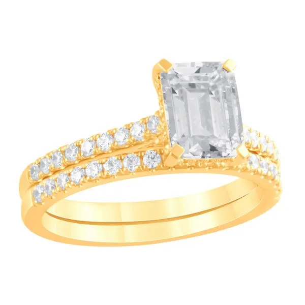 Hidden Halo Emerald Cut Diamond Bridal Set in Prong Cathedral Mounting Image 2 Jeffrey Mann Fine Jewelers, Inc Toledo, OH