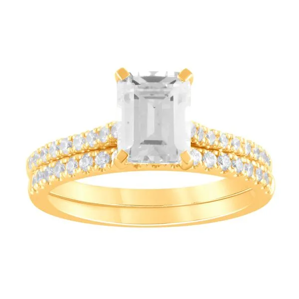 Hidden Halo Emerald Cut Diamond Bridal Set in Prong Cathedral Mounting Jeffrey Mann Fine Jewelers, Inc Toledo, OH