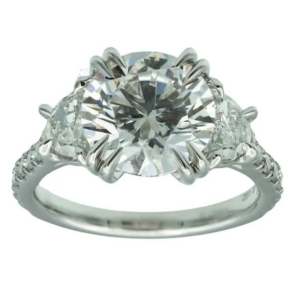Round Cut Three Stone Diamond Ring with Half Moon Side Stones Jeffrey Mann Fine Jewelers, Inc Toledo, OH