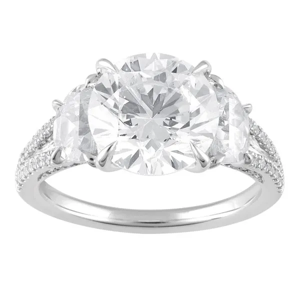 Round Brilliant Three Stone Diamond Ring in Half Moon Split Shank Diamond Mounting Jeffrey Mann Fine Jewelers, Inc Toledo, OH