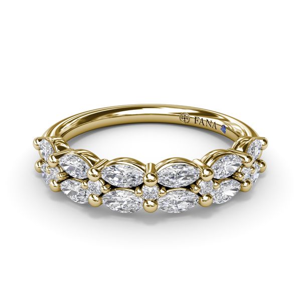 Yellow Gold .70CTTW Two Row Shared Prong Marquise Diamond Band Image 2 Jeffrey Mann Fine Jewelers, Inc Toledo, OH