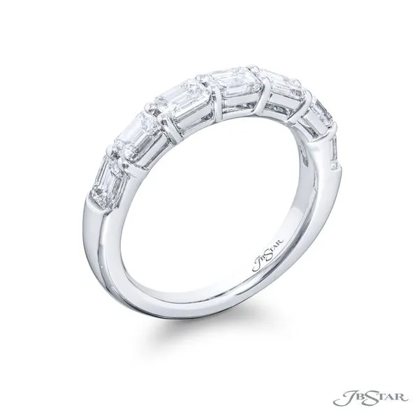 Seven Stone Shared Prong Emerald Cut Diamond Band Set in Platinum Jeffrey Mann Fine Jewelers, Inc Toledo, OH