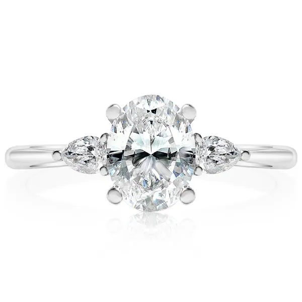 Three Stone Oval Mounting with Pear Shape Side Stones in White Gold Image 3 Jeffrey Mann Fine Jewelers, Inc Toledo, OH