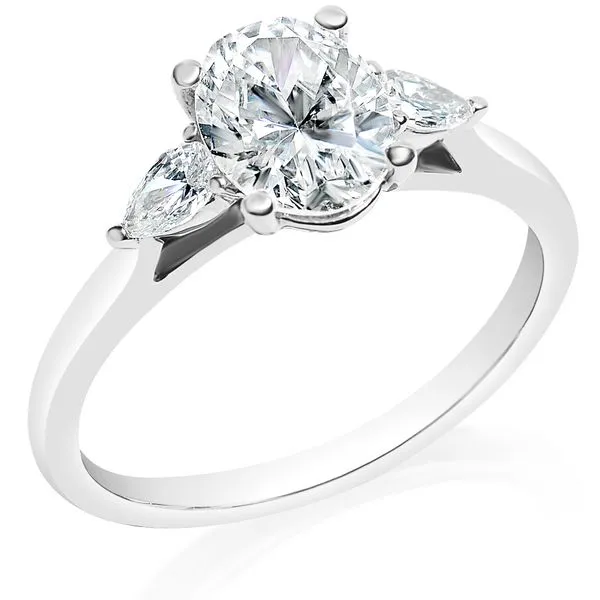 Three Stone Oval Mounting with Pear Shape Side Stones in White Gold Jeffrey Mann Fine Jewelers, Inc Toledo, OH
