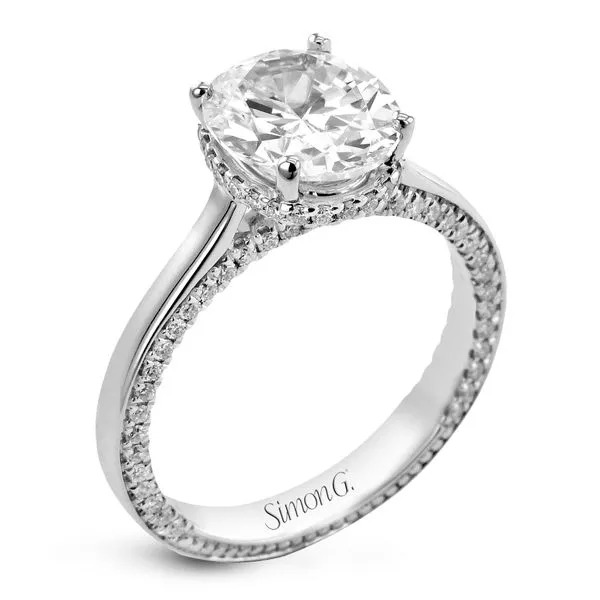 Mann Made Oval Cut Diamond in Side Profile Pave Mined Diamond Mounting with Hidden Halo Jeffrey Mann Fine Jewelers, Inc Toledo, OH