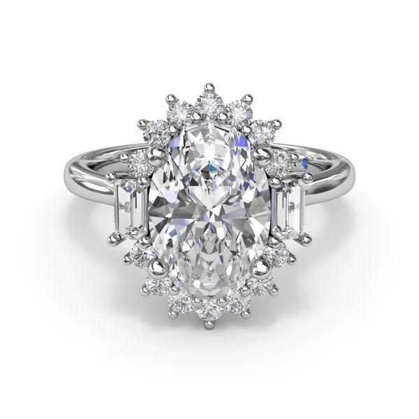 Baguette and Round Diamond Oval Halo Cathedral Mounting Image 2 Jeffrey Mann Fine Jewelers, Inc Toledo, OH