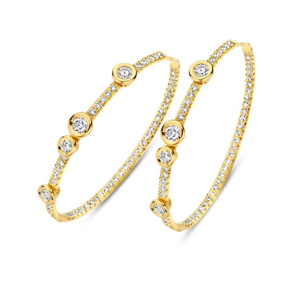 Yellow Gold Inside/Outside Prong Set Diamond Hoop Earrings Jeffrey Mann Fine Jewelers, Inc Toledo, OH