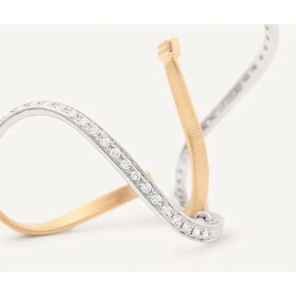 Marrakech Collection Twisted Pave Diamond Hoop Earrings in White and Yellow Gold Image 2 Jeffrey Mann Fine Jewelers, Inc Toledo, OH
