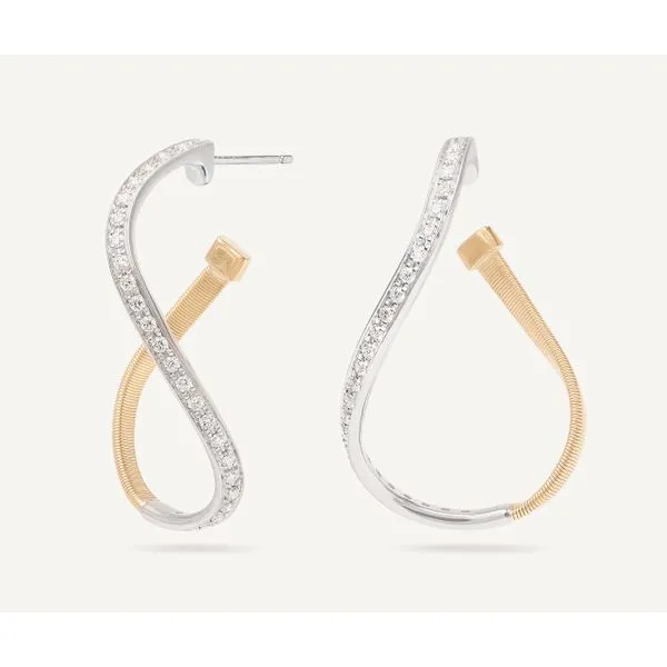 Marrakech Collection Twisted Pave Diamond Hoop Earrings in White and Yellow Gold Jeffrey Mann Fine Jewelers, Inc Toledo, OH