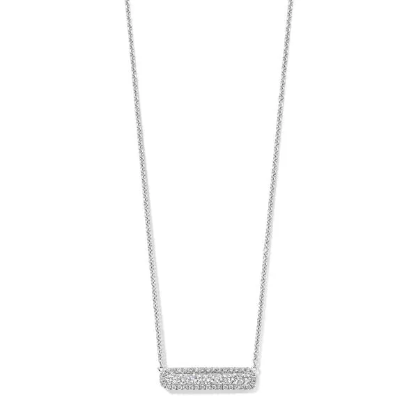 White Gold Seven Stone Diamond Halo Bar Set Necklace Jeffrey Mann Fine Jewelers, Inc Toledo, OH