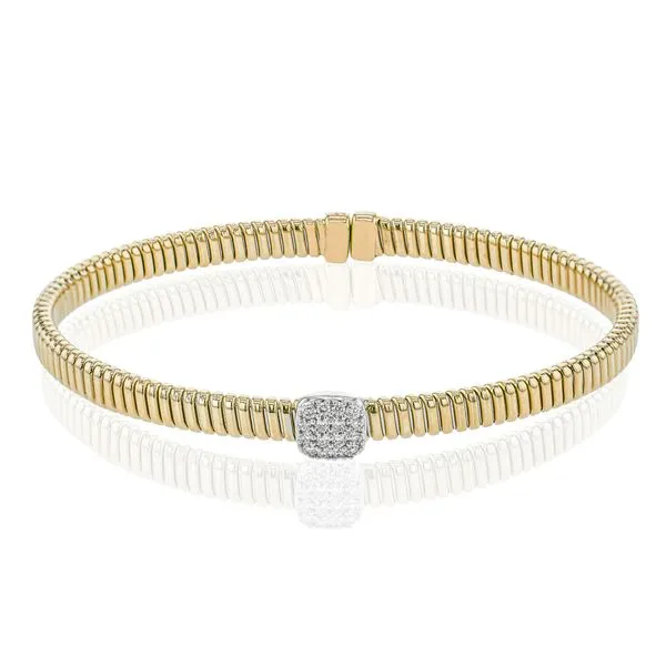 Pave Diamond Station Flex Bangle in Yellow Gold Jeffrey Mann Fine Jewelers, Inc Toledo, OH