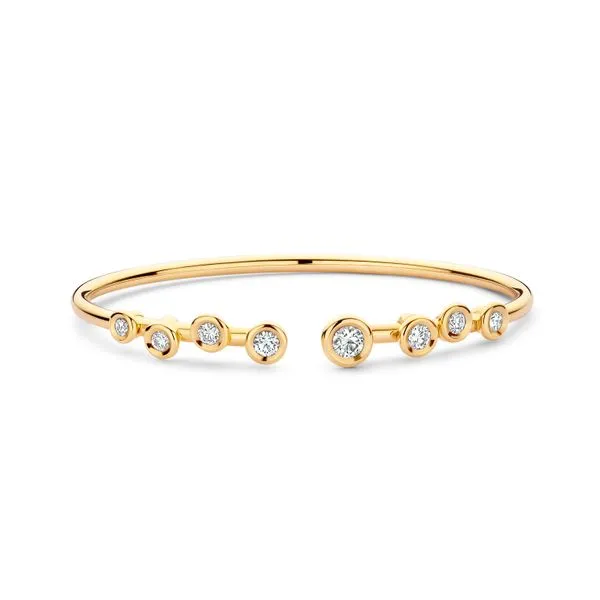 Yellow Gold Eight Diamond Station Bezel Flex Cuff Bracelet Jeffrey Mann Fine Jewelers, Inc Toledo, OH