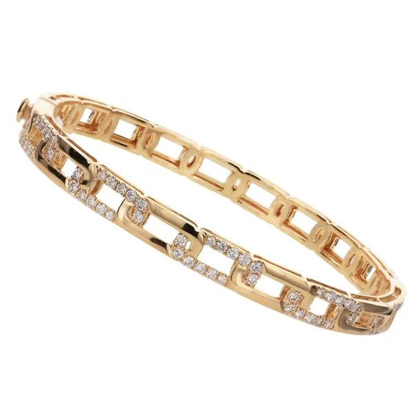 Diamond and Yellow Gold Link Hard Bangle Bracelet Jeffrey Mann Fine Jewelers, Inc Toledo, OH