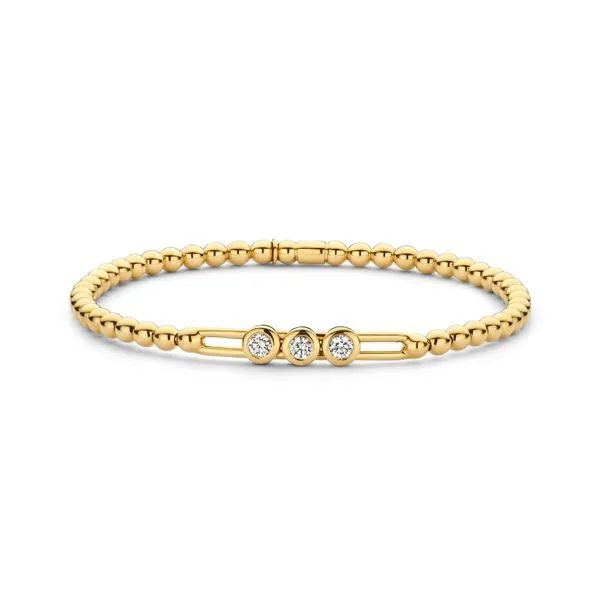 Yellow Gold Beaded Stretch Three Bezel Set Floating Diamond Bracelet Jeffrey Mann Fine Jewelers, Inc Toledo, OH
