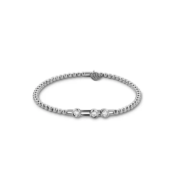 Tresore Three Bezel Diamond Station Stretch Beaded Bracelet in White Gold Jeffrey Mann Fine Jewelers, Inc Toledo, OH