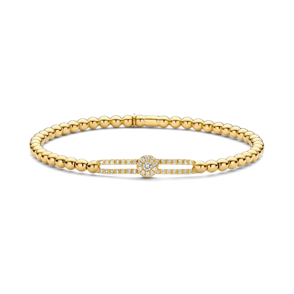 Yellow Gold Flex Beaded Stretch Pave Diamond Station Bracelet Jeffrey Mann Fine Jewelers, Inc Toledo, OH