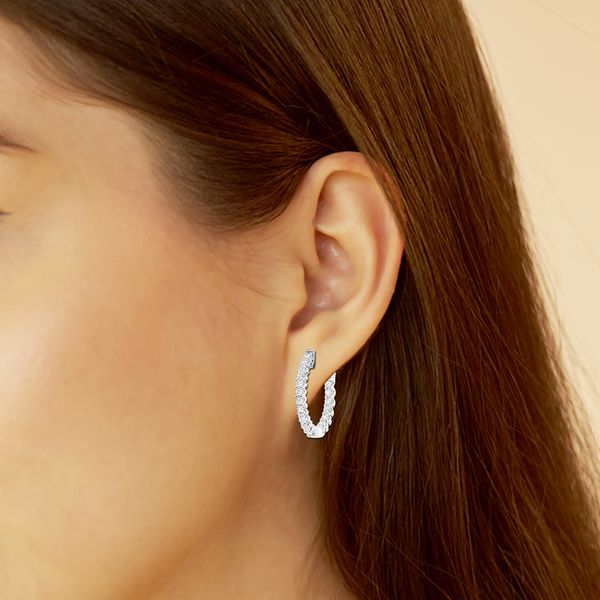 Inside/Outside Diamond Hoop Earrings in White Gold Image 2 Jeffrey Mann Fine Jewelers, Inc Toledo, OH