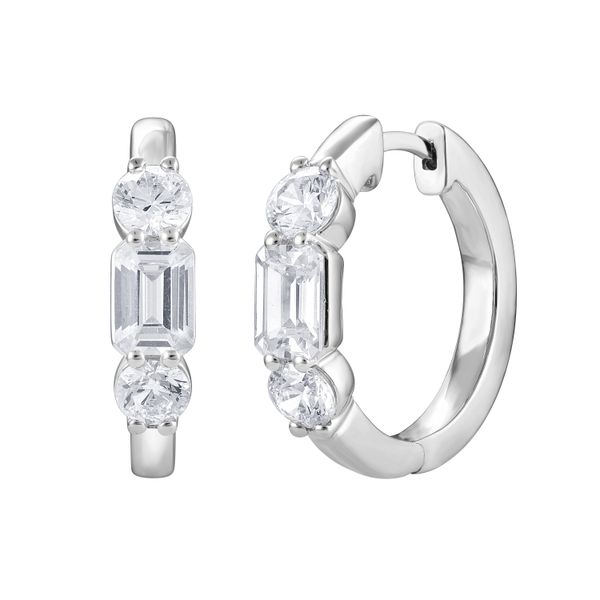 Three Stone Round and Emerald Diamond Hoop Earrings Jeffrey Mann Fine Jewelers, Inc Toledo, OH