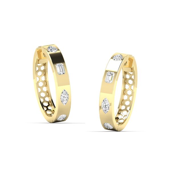 Diamond Multi-Shape Inlay Hoop Earrings Image 3 Jeffrey Mann Fine Jewelers, Inc Toledo, OH