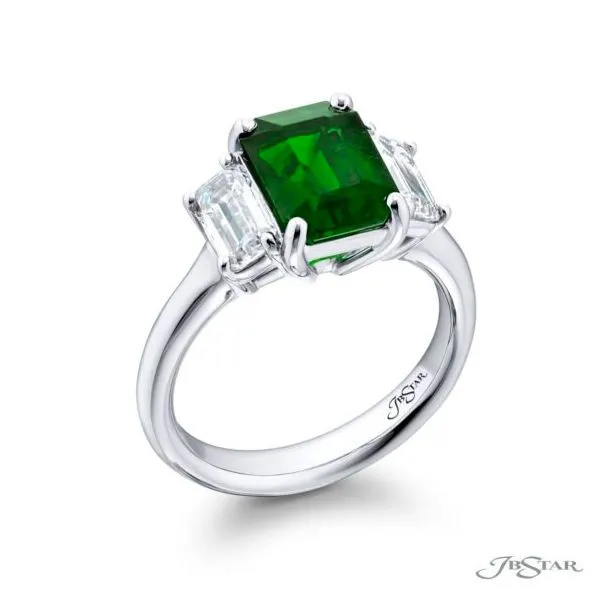 Emerald Three Stone Platinum Ring Image 2 Jeffrey Mann Fine Jewelers, Inc Toledo, OH