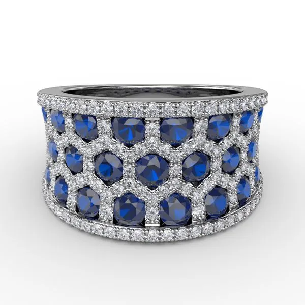 Three Row Sapphire and Diamond Wide Fashion Band Image 2 Jeffrey Mann Fine Jewelers, Inc Toledo, OH