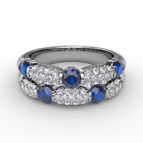 Double Row Staggered Sapphire and Pave Diamond Ring Image 2 Jeffrey Mann Fine Jewelers, Inc Toledo, OH