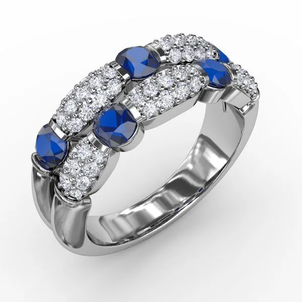 Double Row Staggered Sapphire and Pave Diamond Ring Jeffrey Mann Fine Jewelers, Inc Toledo, OH