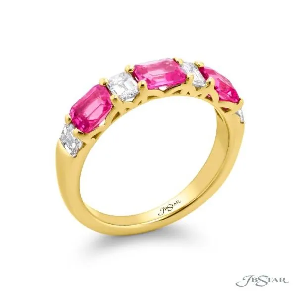 Seven Stone Emerald Cut Pink Sapphire and Diamond Band Image 2 Jeffrey Mann Fine Jewelers, Inc Toledo, OH