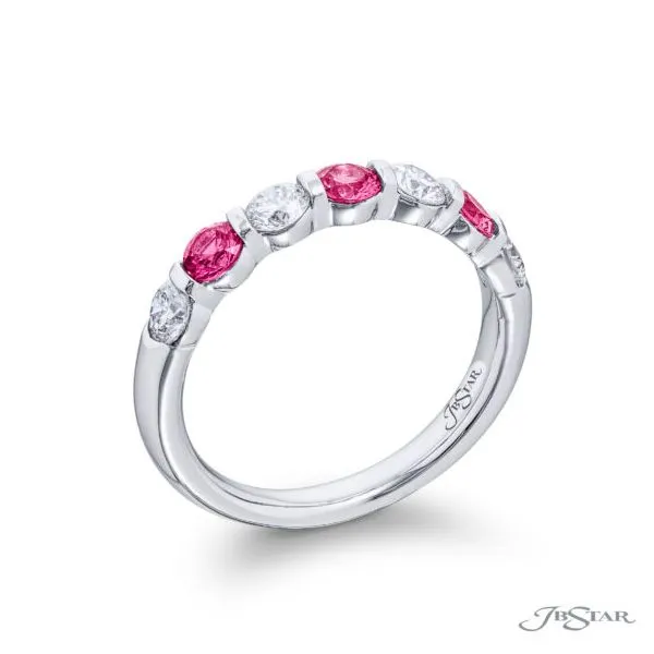Pink Sapphire and Diamond Platinum Halo Band Image 2 Jeffrey Mann Fine Jewelers, Inc Toledo, OH