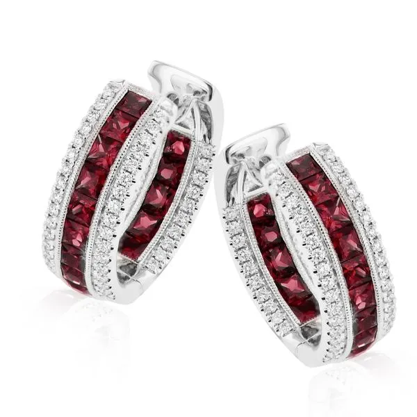 Three Row Ruby and Diamond Hoop Earrings Jeffrey Mann Fine Jewelers, Inc Toledo, OH