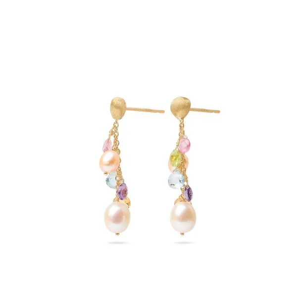Paradise Collection Baroque White and Pink Pearl with Mixed Gemstone Dangle Fashion Earrings Image 2 Jeffrey Mann Fine Jewelers, Inc Toledo, OH