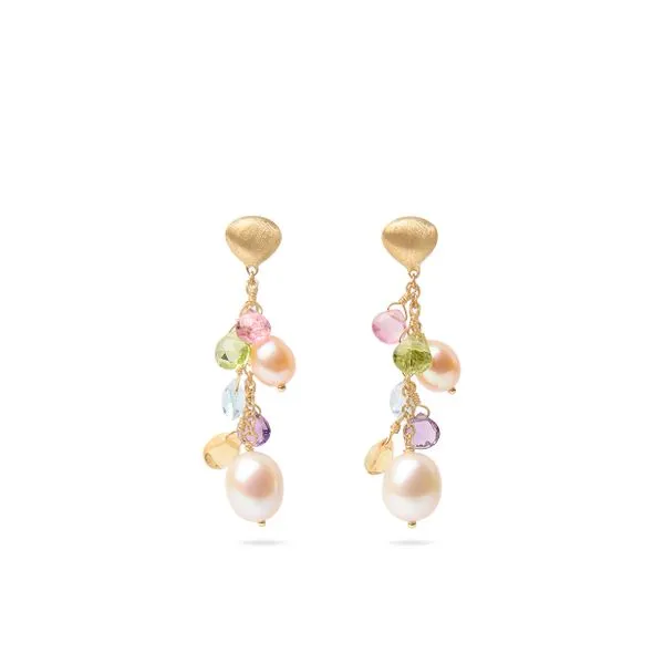 Paradise Collection Baroque White and Pink Pearl with Mixed Gemstone Dangle Fashion Earrings Jeffrey Mann Fine Jewelers, Inc Toledo, OH