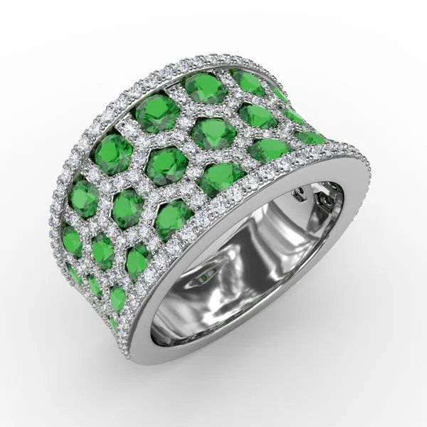Gold Concave Wide Emerald and Diamond Fashion Band Jeffrey Mann Fine Jewelers, Inc Toledo, OH