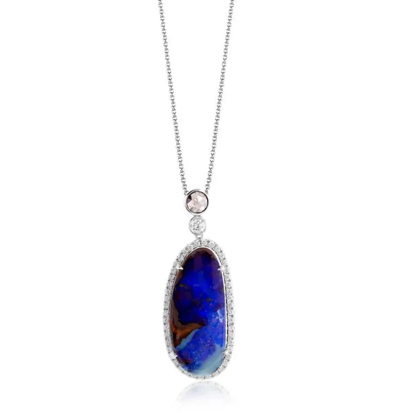 Boulder Opal and Diamond Halo Fashion Necklace Image 2 Jeffrey Mann Fine Jewelers, Inc Toledo, OH