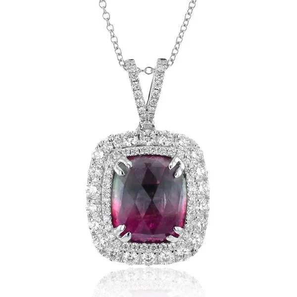 Watermelon Tourmaline Double Diamond Halo Pendant Jeffrey Mann Fine Jewelers, Inc Toledo, OH