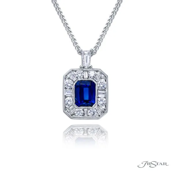 Sapphire and Diamond Platinum Halo Necklace Jeffrey Mann Fine Jewelers, Inc Toledo, OH