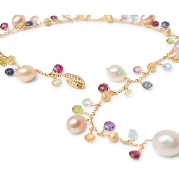 Paradise Collection Yellow Gold Multi-Color Gemstone Pink and White Baroque Pearl Necklace Image 2 Jeffrey Mann Fine Jewelers, Inc Toledo, OH