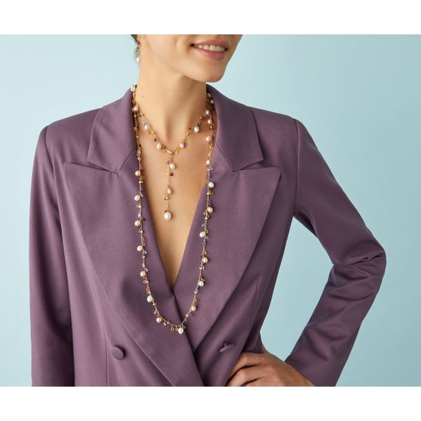 Paradise Collection Multi-Gemstone and Pearl Lariat Necklace Image 2 Jeffrey Mann Fine Jewelers, Inc Toledo, OH